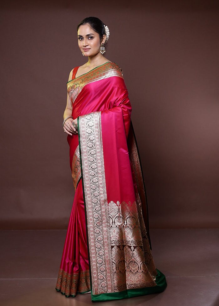 Pink Banarasi Silk Saree With Blouse Piece