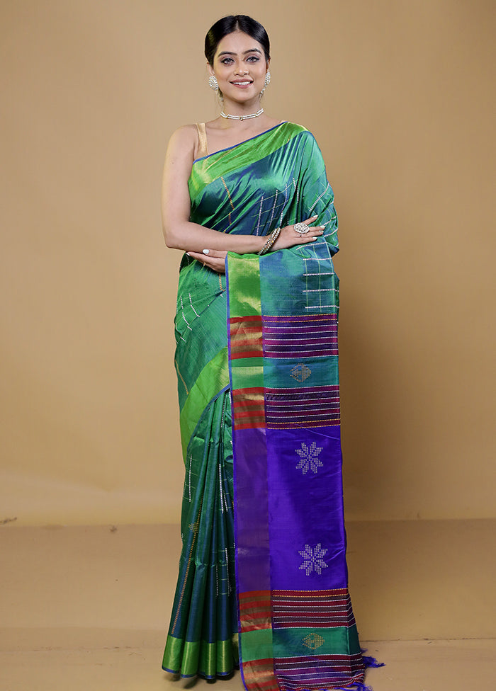 Green Kalakshetra Kanjivaram Silk Saree With Blouse Piece