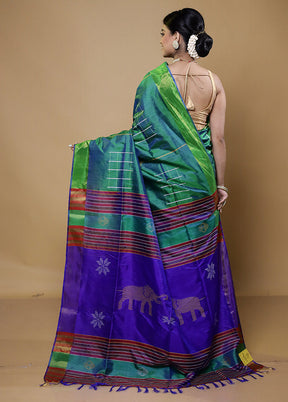 Green Kalakshetra Kanjivaram Silk Saree With Blouse Piece