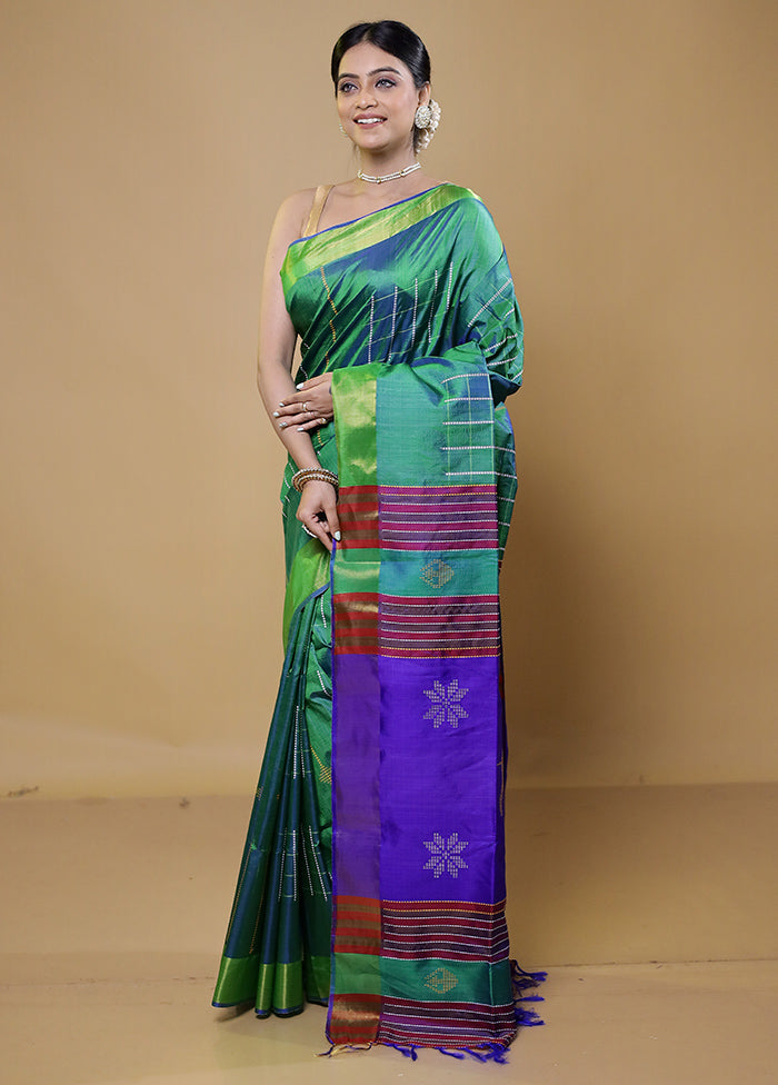 Green Kalakshetra Kanjivaram Silk Saree With Blouse Piece