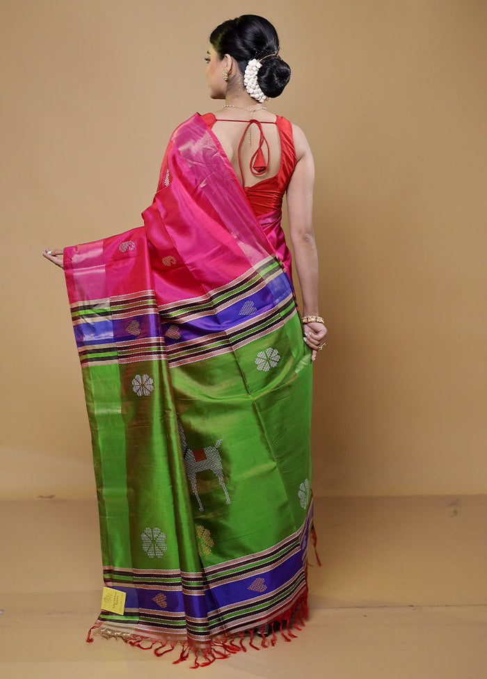 Pink Kalakshetra Kanjivaram Silk Saree With Blouse Piece