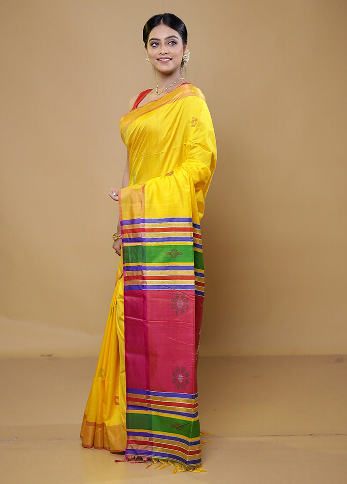 Yellow Kalakshetra Kanjivaram Silk Saree With Blouse Piece