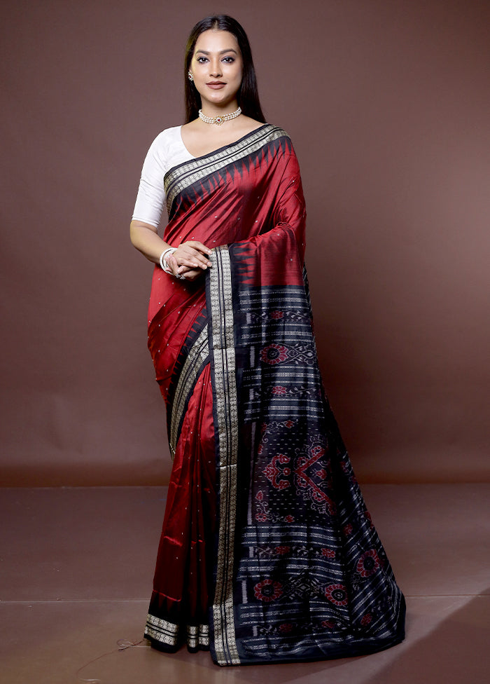 Maroon Handloom Bomkai Pure Silk Saree With Blouse Piece