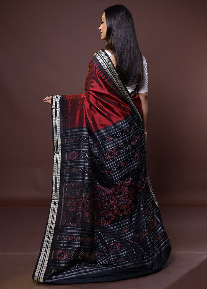 Maroon Handloom Bomkai Pure Silk Saree With Blouse Piece