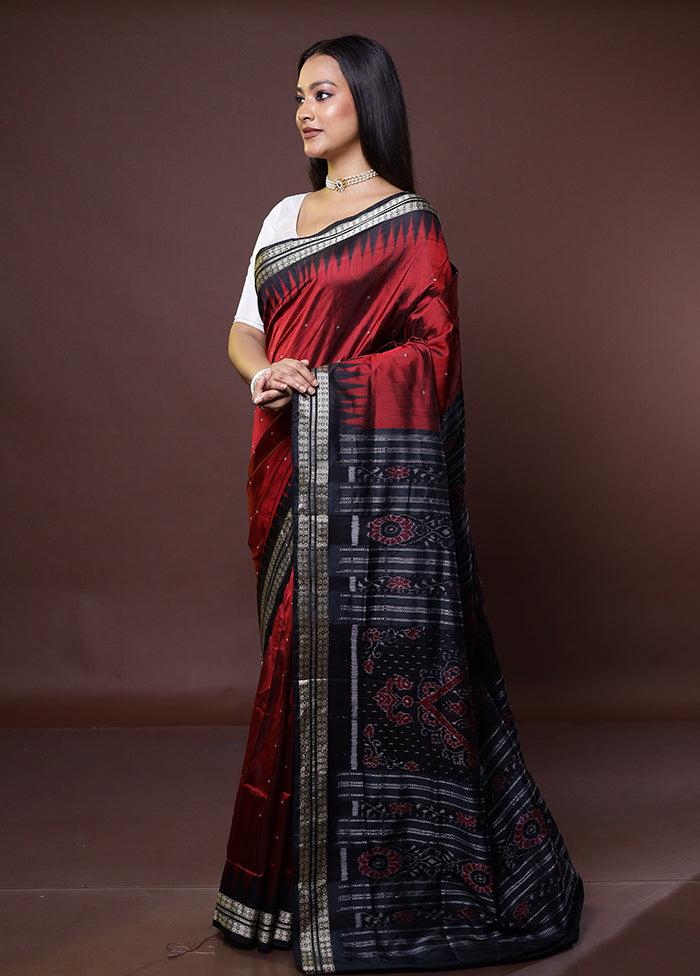 Maroon Handloom Bomkai Pure Silk Saree With Blouse Piece