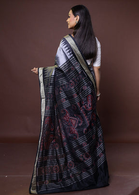 Grey Handloom Bomkai Pure Silk Saree With Blouse Piece