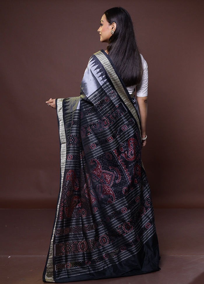 Grey Handloom Bomkai Pure Silk Saree With Blouse Piece