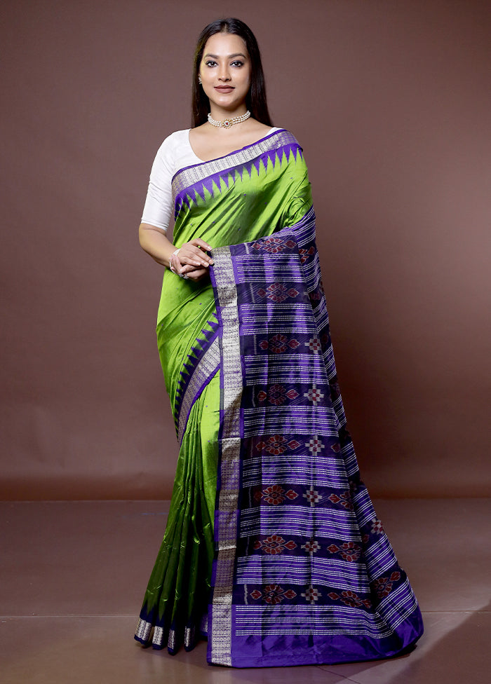 Green Handloom Bomkai Pure Silk Saree With Blouse Piece