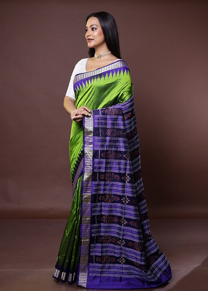 Green Handloom Bomkai Pure Silk Saree With Blouse Piece