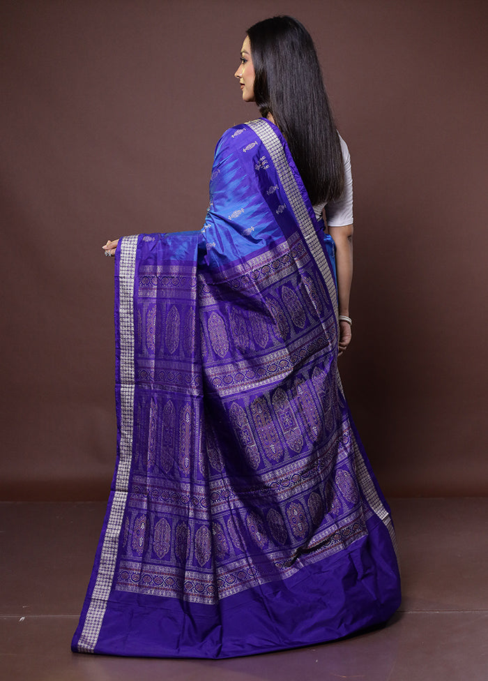 Blue Handloom Bomkai Pure Silk Saree With Blouse Piece