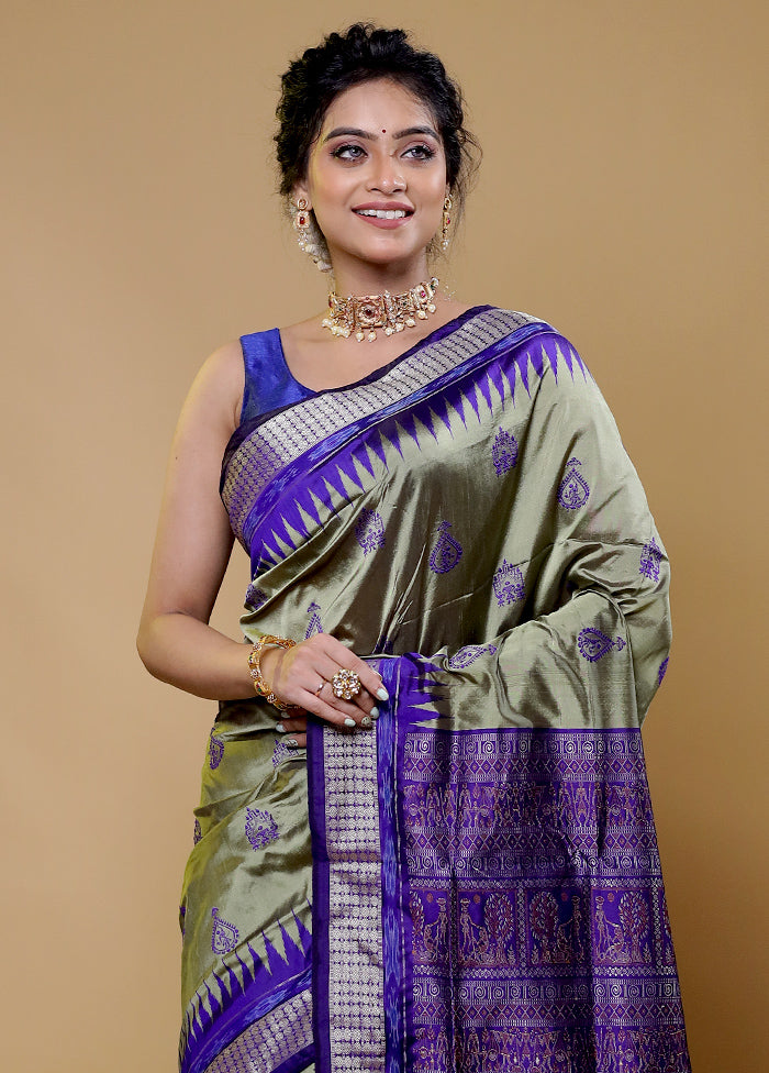 Green Handloom Bomkai Pure Silk Saree With Blouse Piece