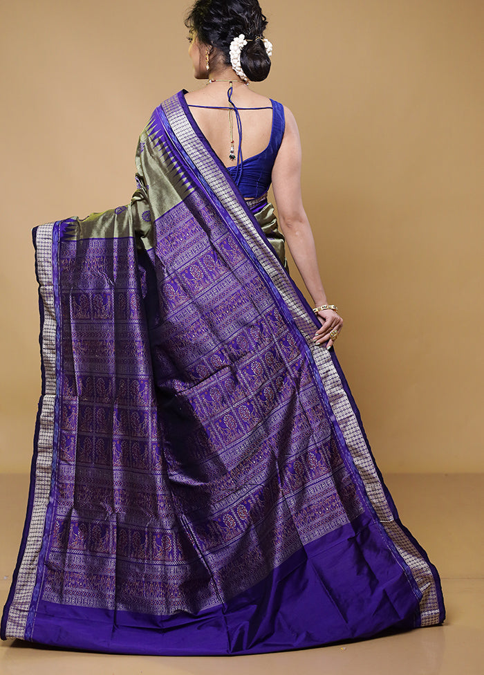 Green Handloom Bomkai Pure Silk Saree With Blouse Piece