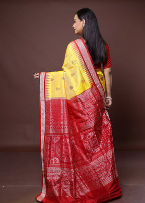 Yellow Handloom Bomkai Pure Silk Saree With Blouse Piece