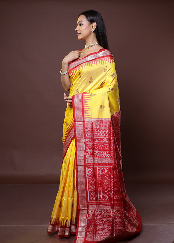 Yellow Handloom Bomkai Pure Silk Saree With Blouse Piece