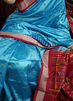 Blue Handloom Bomkai Pure Silk Saree With Blouse Piece