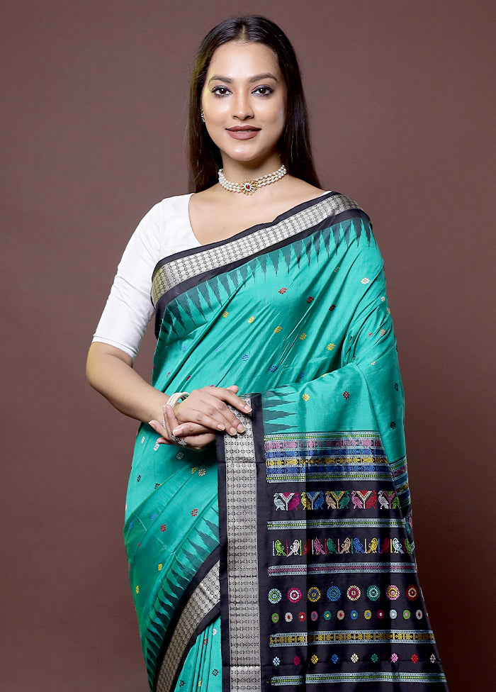 Green Handloom Bomkai Pure Silk Saree With Blouse Piece