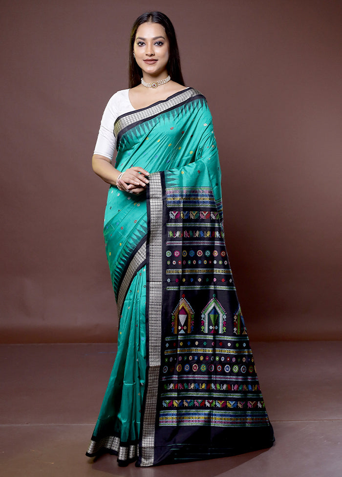 Green Handloom Bomkai Pure Silk Saree With Blouse Piece