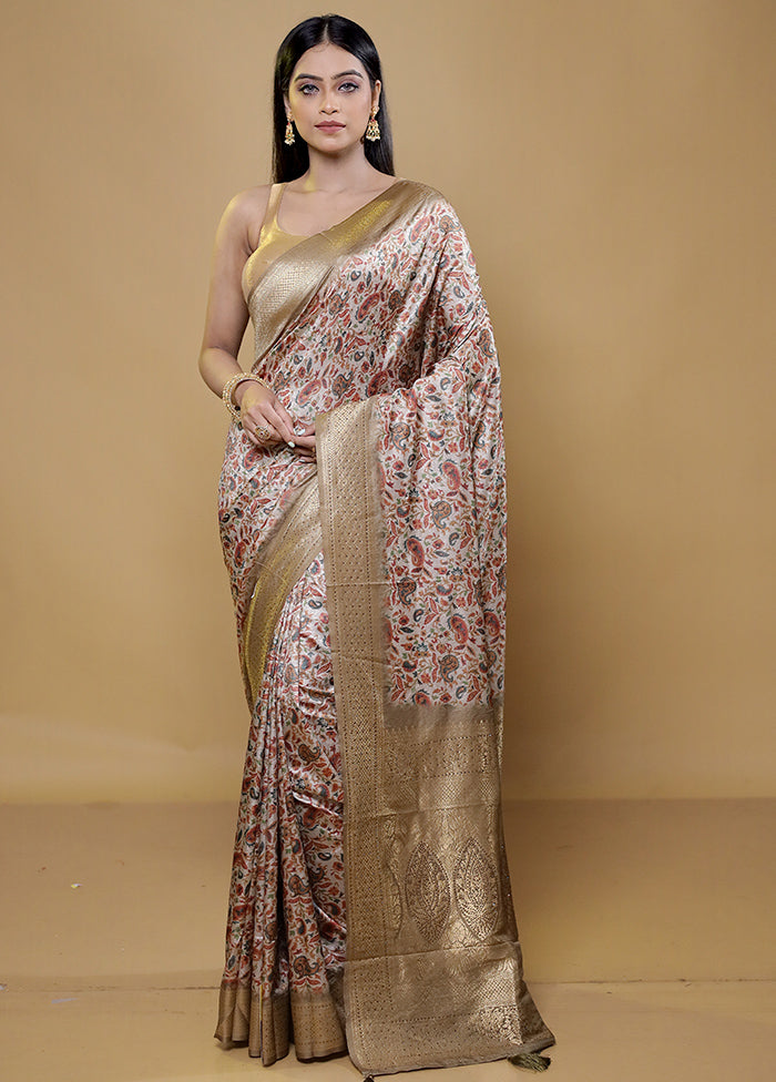 Cream Dupion Silk Saree With Blouse Piece