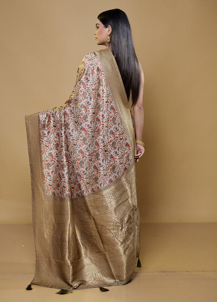 Cream Dupion Silk Saree With Blouse Piece