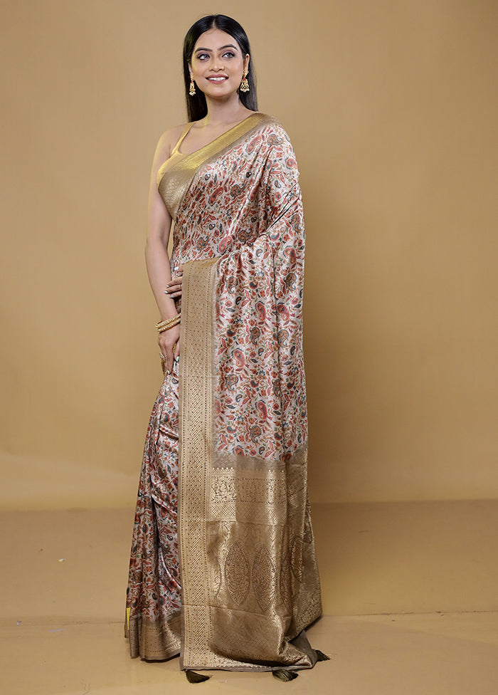 Cream Dupion Silk Saree With Blouse Piece