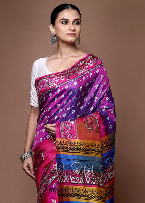 Pink Printed Pure Silk Saree Without Blouse Piece