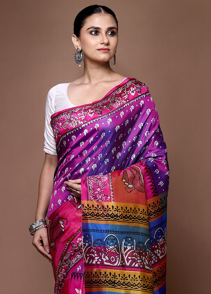 Pink Printed Pure Silk Saree Without Blouse Piece