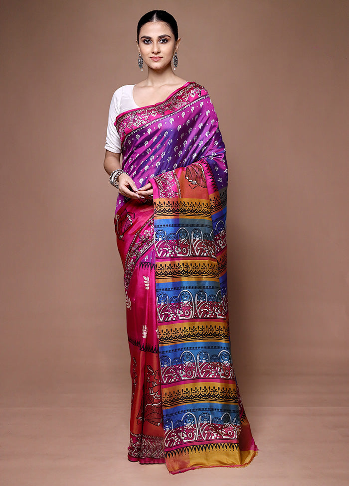 Pink Printed Pure Silk Saree Without Blouse Piece