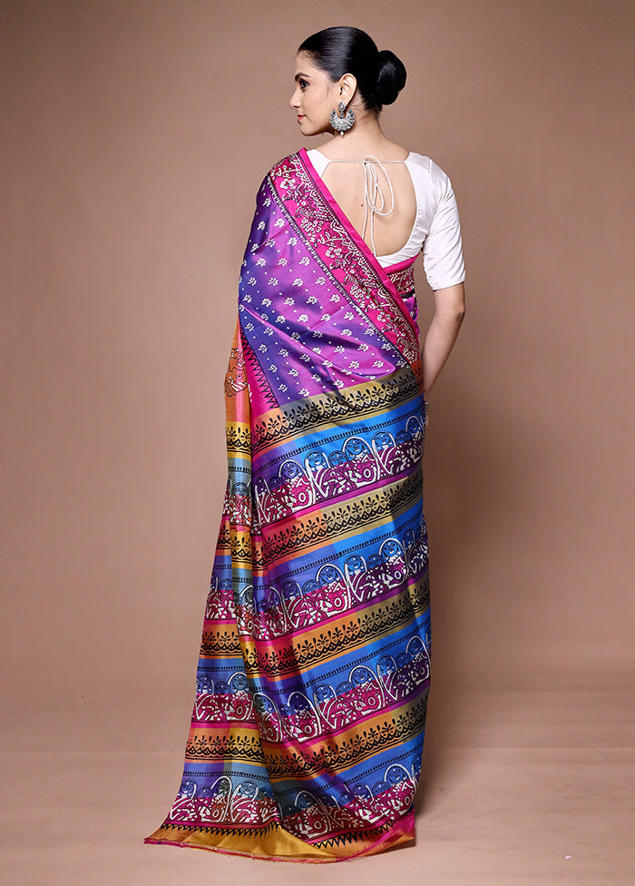 Pink Printed Pure Silk Saree Without Blouse Piece