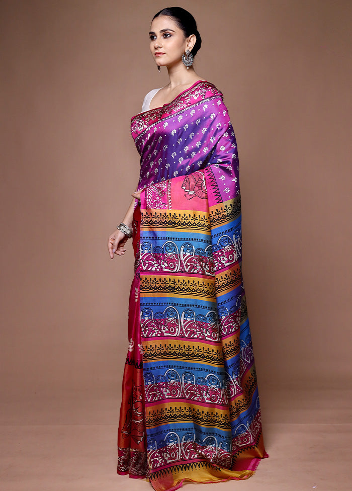 Pink Printed Pure Silk Saree Without Blouse Piece