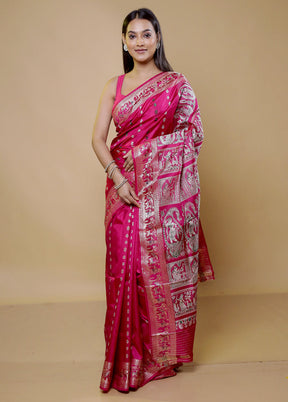 Pink Handloom Baluchari Pure Silk Saree With Blouse Piece