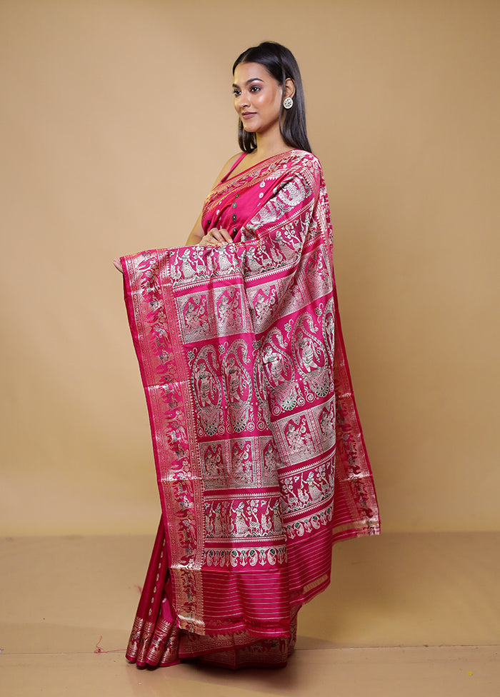 Pink Handloom Baluchari Pure Silk Saree With Blouse Piece