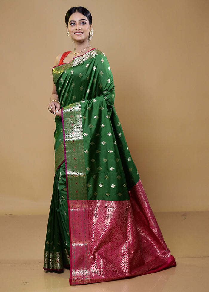 Green Katan Silk Saree With Blouse Piece