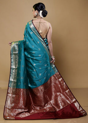 Green Katan Silk Saree With Blouse Piece