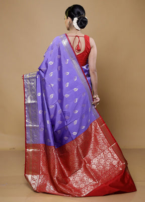 Blue Katan Silk Saree With Blouse Piece