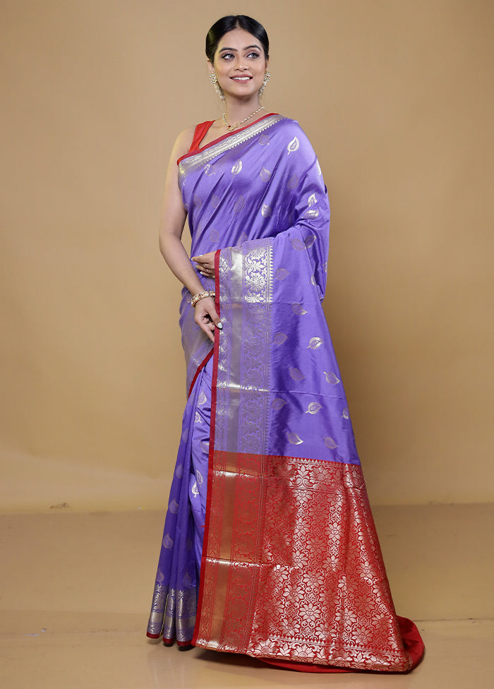 Blue Katan Silk Saree With Blouse Piece