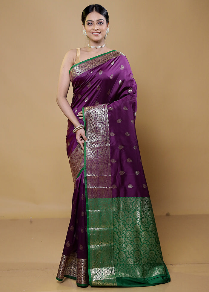 Purple Katan Silk Saree With Blouse Piece