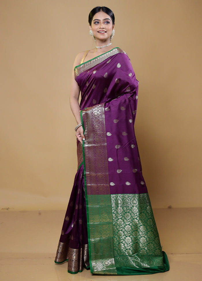 Purple Katan Silk Saree With Blouse Piece