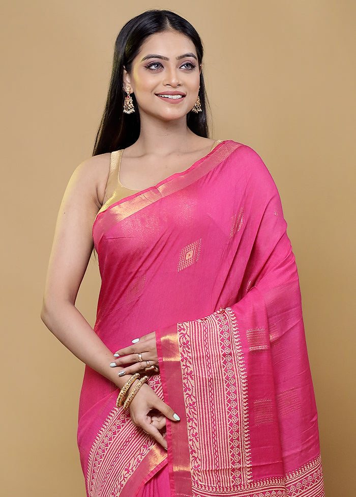 Pink Chanderi Cotton Saree With Blouse Piece