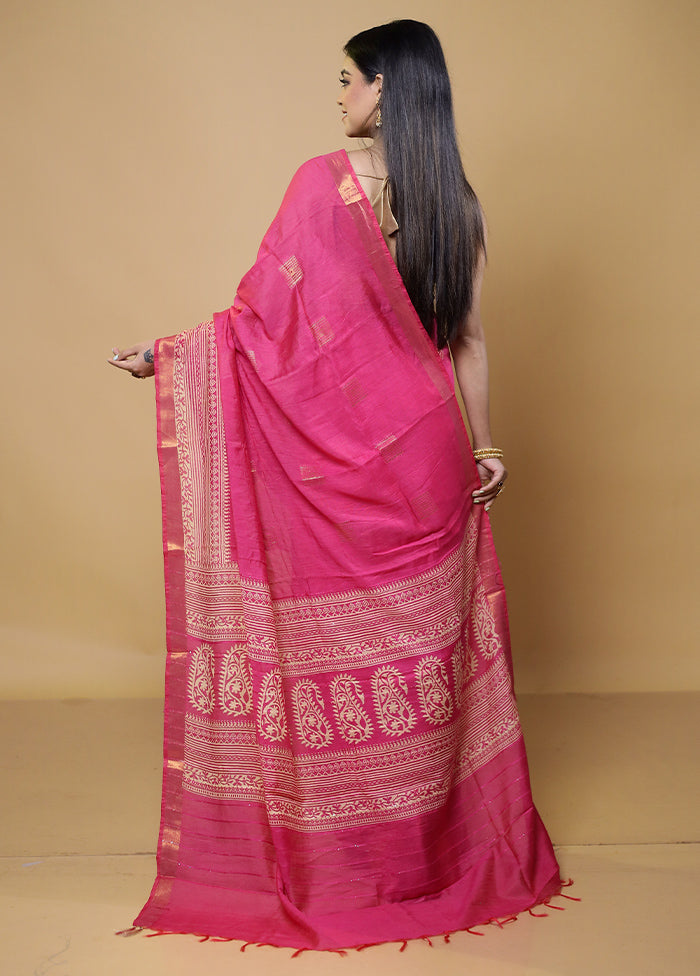 Pink Chanderi Cotton Saree With Blouse Piece