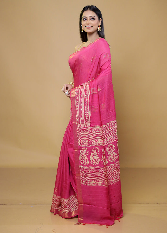 Pink Chanderi Cotton Saree With Blouse Piece