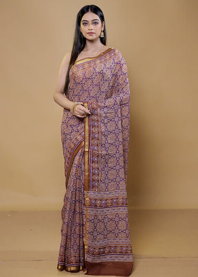 Purple Chanderi Cotton Saree With Blouse Piece