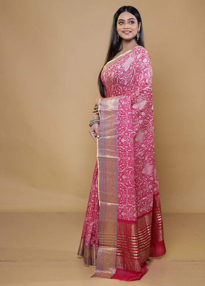 Pink Chanderi Cotton Saree With Blouse Piece