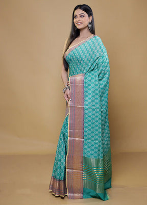 Green Chanderi Cotton Saree With Blouse Piece