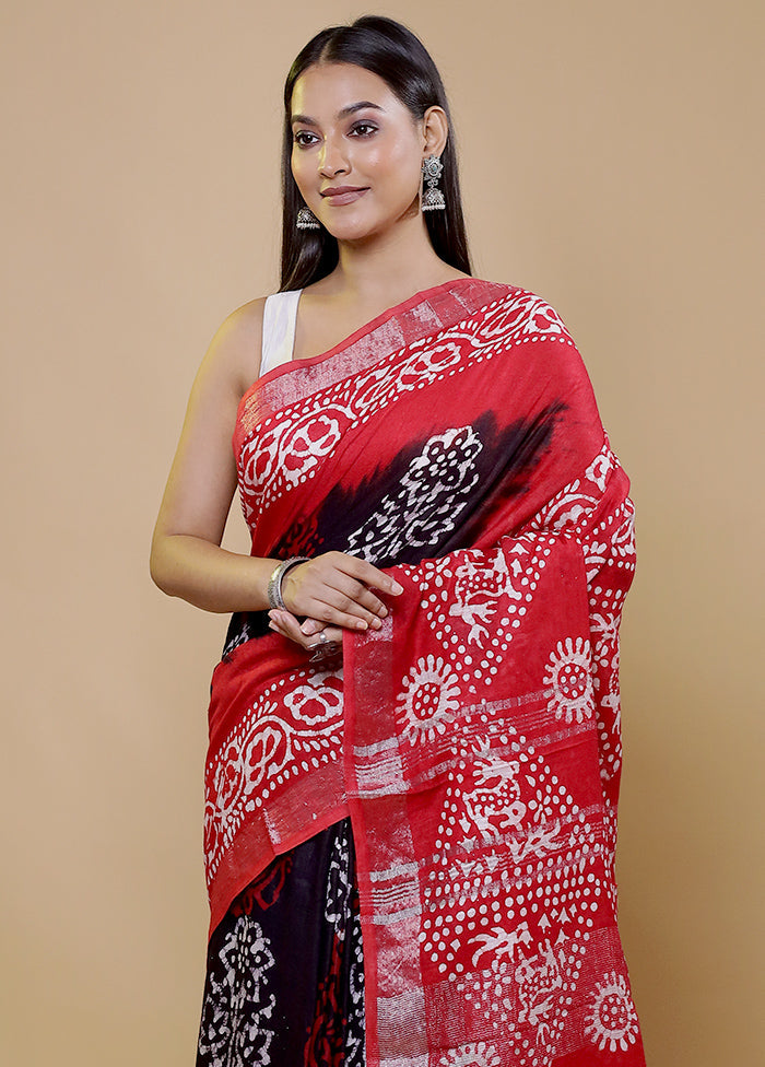 Red Chanderi Cotton Saree With Blouse Piece