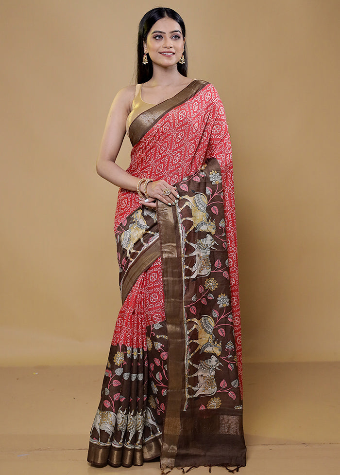 Brown Chanderi Cotton Saree With Blouse Piece