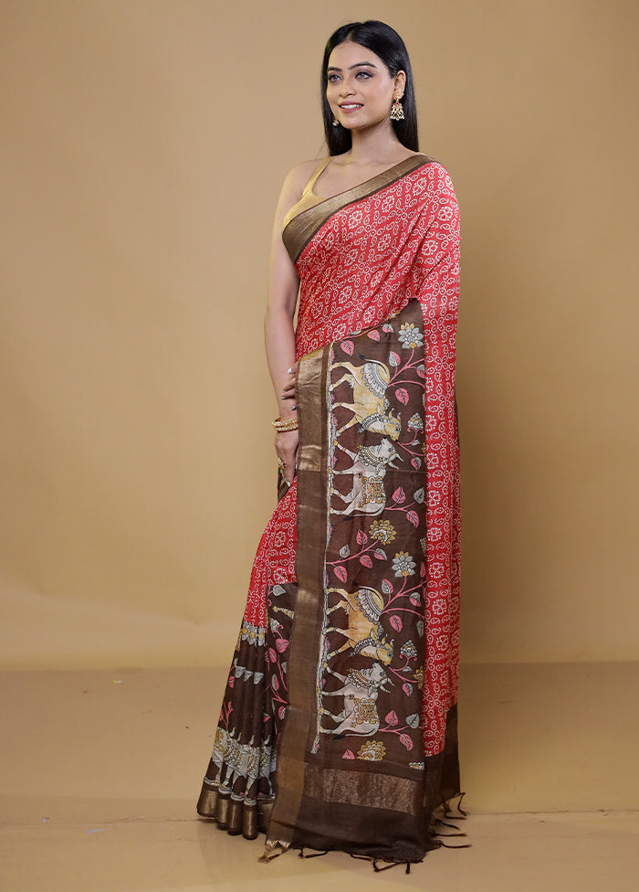 Brown Chanderi Cotton Saree With Blouse Piece