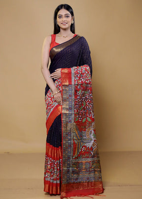 Red Chanderi Cotton Saree With Blouse Piece