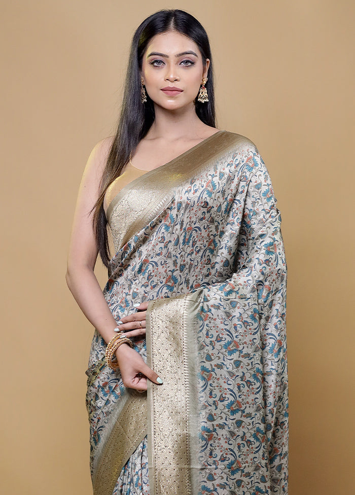 Cream Dupion Silk Saree With Blouse Piece