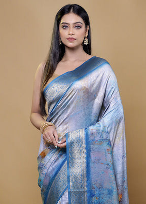 Blue Dupion Silk Saree With Blouse Piece