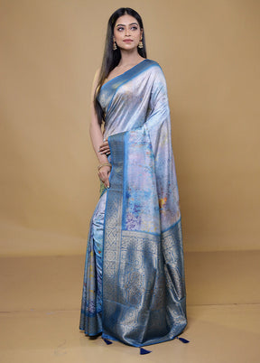 Blue Dupion Silk Saree With Blouse Piece